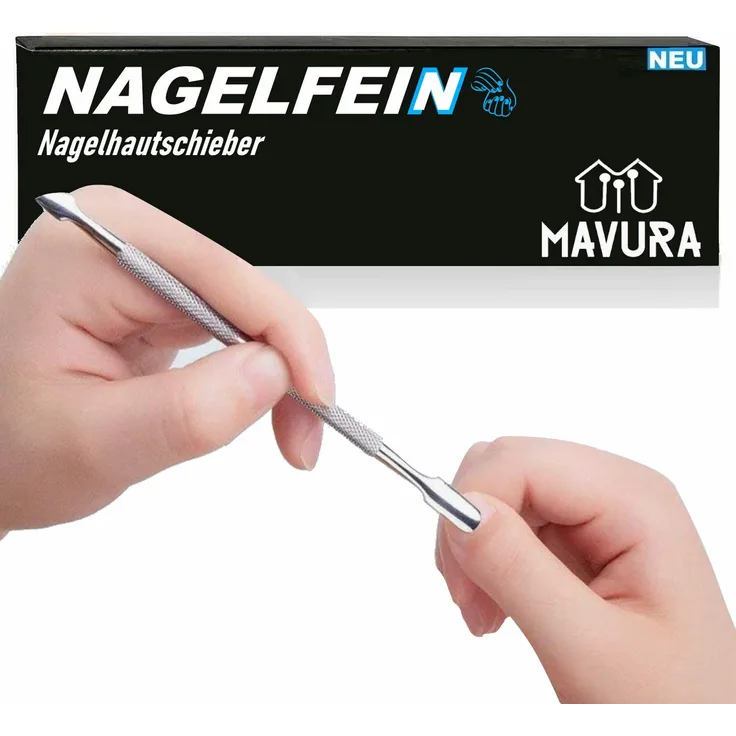 MAVURA NAGELFEIN 2in1 Nagelhautschieber und Nagelreiniger, Edelstahl-Metallschieber Hohlmeißel, Silber