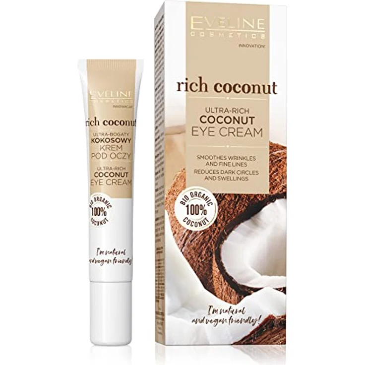 EVELINE COSMETICS Rich Coconut Ultra Rich Under Eye Cream Glättende Wirkung Reduziert Falten Augenringe Schwellungen Auf Bio-Basis Vegane Formel 97% Natürlich Tag & Nacht 20 ml – Bild 1