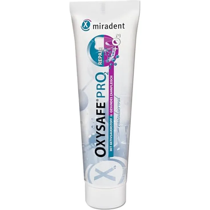 miradent OXYSAFE® Pro2 75 ml, Zahnpasta mit Aktivsauerstoff, revitalisierend, optimaler Schutz für Zähne und Zahnfleisch, extra weiße Zähne, frischer Minzgeschmack, vegan & ohne Alkohol