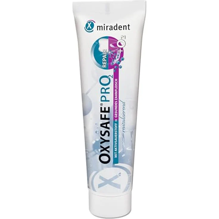 miradent OXYSAFE® Pro2 75 ml, Zahnpasta mit Aktivsauerstoff, revitalisierend, optimaler Schutz für Zähne und Zahnfleisch, extra weiße Zähne, frischer Minzgeschmack, vegan & ohne Alkohol – Bild 1