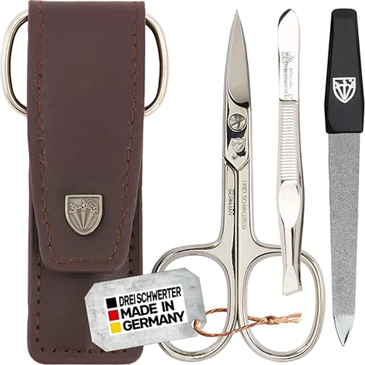 DREI SCHWERTER Nagelpflegeset 'Venezia' 3-tlg. in Braun, Maniküre Pediküre Set mit Nagelschere, Pinzette und Saphirnagelfeile, MADE IN GERMANY – Bild 1