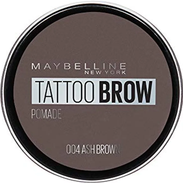 Maybelline New York Augenbrauenfarbe, Wasserfest und langanhaltend, Tattoo Brow Pomade, 004 Ash Brown, 3,5 ml