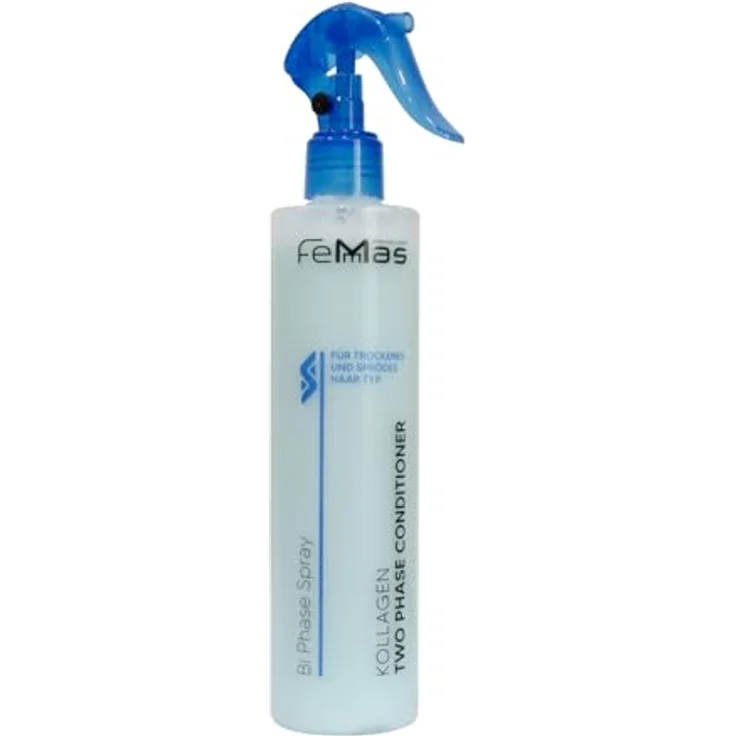 FemMas Bi-Phase Kollagen Leave In Conditioner 320ml, 2-Phasen Feuchtigkeitsspray für trockenes und sprödes Haar, Anti-Frizz Detangler Haar-Kur ohne Ausspülen – Bild 1