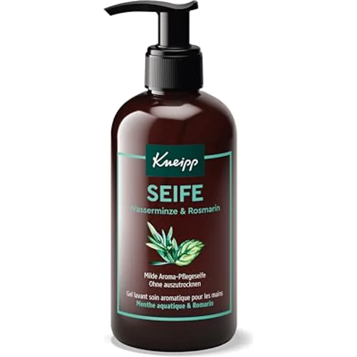 Kneipp Milde Aroma-Pflegeseife Wasserminze Rosmarin, Handseife ohne Mikroplastik, mit natürlichen ätherischen Ölen, 250 ml