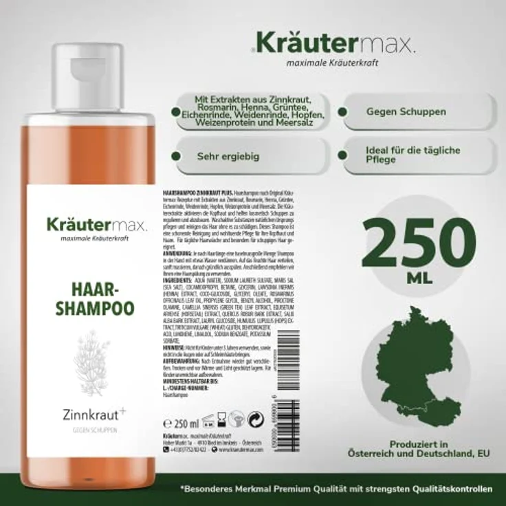 Kräutermax Zinnkraut Schachtelhalm Shampoo Anti Schuppen Haarshampoo 1 x 250 ml, mit natürlichen Kräuterextrakten – Bild 4