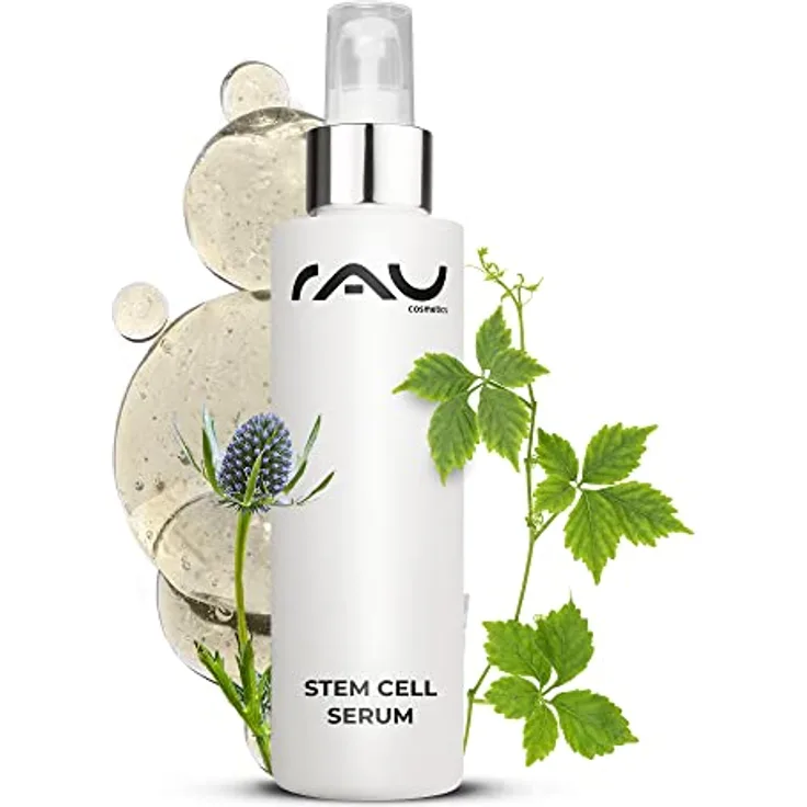 RAU Cosmetics Stem Cell Serum 100 ml - Anti-Aging Serum mit echten pflanzlichen Stammzellen, Vitamin A & Panthenol - gegen Falten: Trockene, Sensible, Unreine, Reife und Mischhaut
