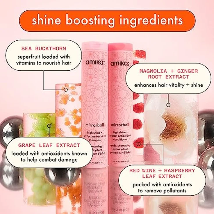 Amika Mirrorball Shine Antiox Shampoo, 275 ml – antioxidative Formel für brillanten Glanz und geschmeidiges Haar – Bild 4