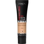 L'Oréal Paris Make up, Wasserfest und langanhaltend, Mattierende, flüssige Foundation mit hoher Deckkraft, Formel mit 4% Niacinamiden, Infaillible 32H Matte Cover, Nr. 145 Warm, 1 x 30 ml