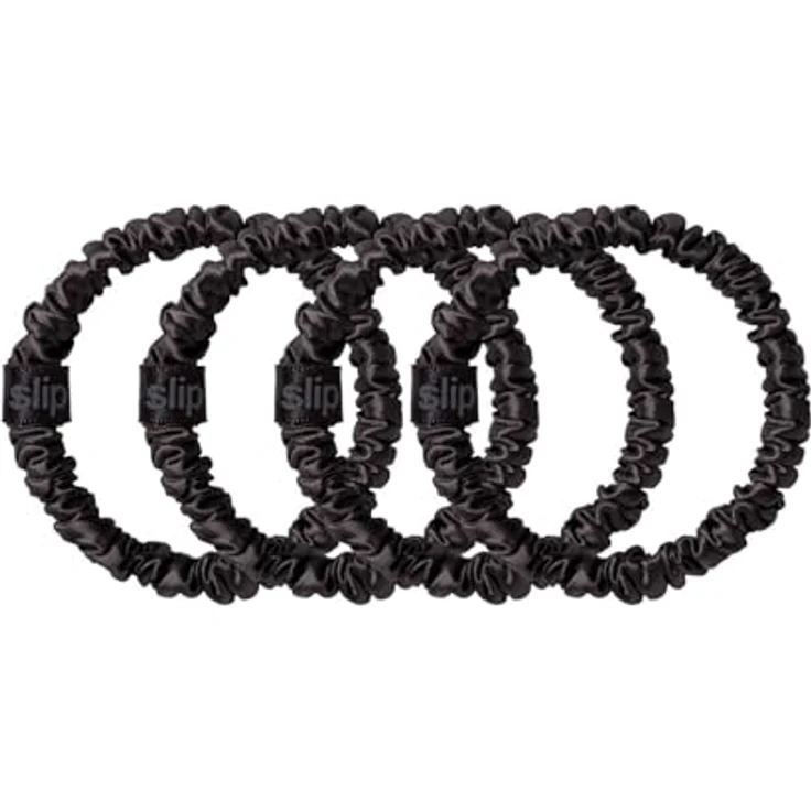 Slip Silk Skinny Scrunchies - vierteiliges Zopfgummi Set aus Seide - haarschonende Haargummis gegen Haarbruch - aus 100% Maulbeerseide - 1 x 4 Stück - Schwarz – Bild 1