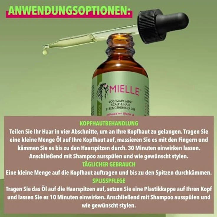 P-Beauty Rosmarin & Minze Haaröl für Haarwachstum - 59ml | Intensive Bio Haarpflege, Kopfhautpflege & Haarstärkung | Geeignet für empfindliche Kopfhaut & gefärbtes Haar | 3x59ml – Bild 5
