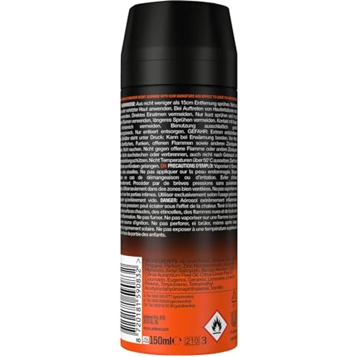 Axe Bodyspray Sunset Fresh Deo, 48 Stunden Schutz ohne Aluminiumsalze, 6 x 150 ml, Duftrichtung Mango und Mandarinen – Bild 3