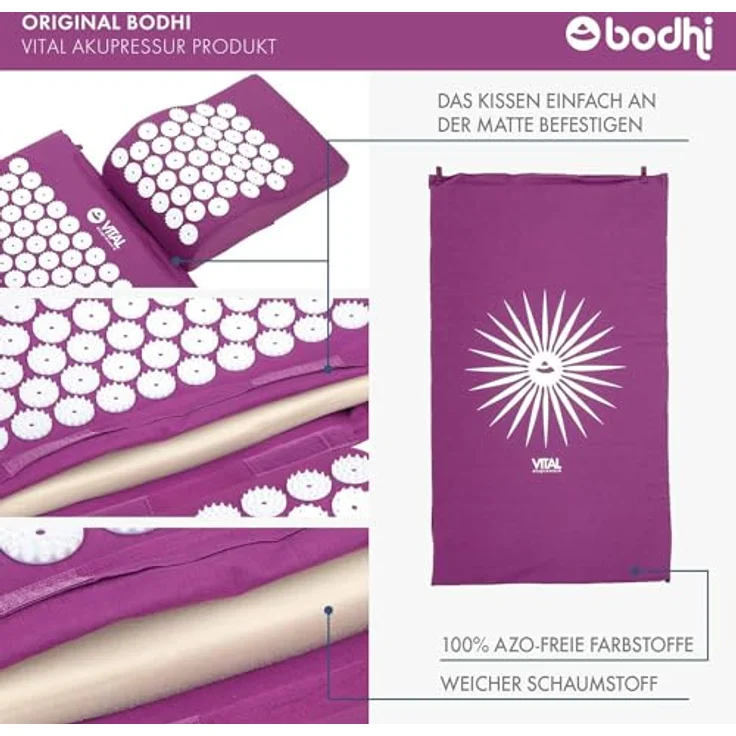 bodhi Akupressurmatte VITAL & Kissen Set aubergine, mit 6.930 Akupressur-Spitzen – Bild 6