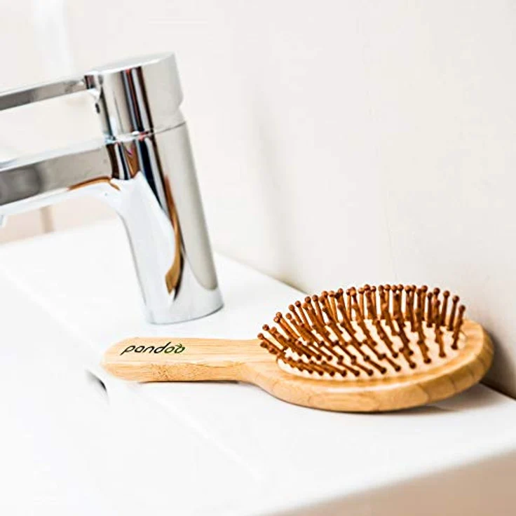 pandoo Bambus Haarbürste mit Naturborsten - Vegan - Natur-Bürste mit Bambusborsten für natürlich schöne Haare für Männer, Frauen & Kinder - Detangler – Bild 2