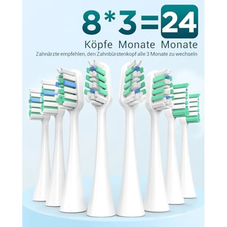 YTEATH PRO Elektrische Zahnbürste YTEATH PRO Schallzahnbürste mit 8 Bürstenköpfen, 5 Modi, 90 Tagen Akkulaufzeit und Smart Timer für Erwachsene und Kinder – Bild 3