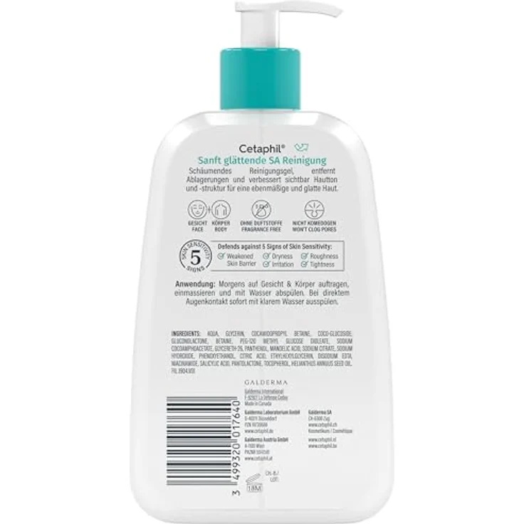 Cetaphil Sanft Glättende SA Reinigung für Gesicht und Körper, 236ml, bei trockener und zu Unreinheiten neigender Haut, mit Salicylsäure, pH-hautneutral, Duftstofffrei – Bild 2