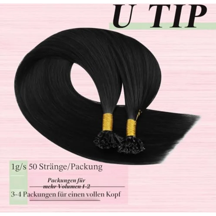 YoungSee U-Tip Extensions, 50g Echthaar Bondings in Schwarz, 45cm, mit natürlicher Keratinbindung für nahtlose Integration – Bild 4