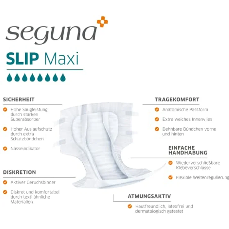 Seguna SEGUNA Slip Maxi, Inkontinenz Windeln für Erwachsene, Frauen, Männer, sehr schwere Blasen- und Stuhlinkontinenz, Saugleistung 4.050 ml, L, 16 Stück – Bild 4