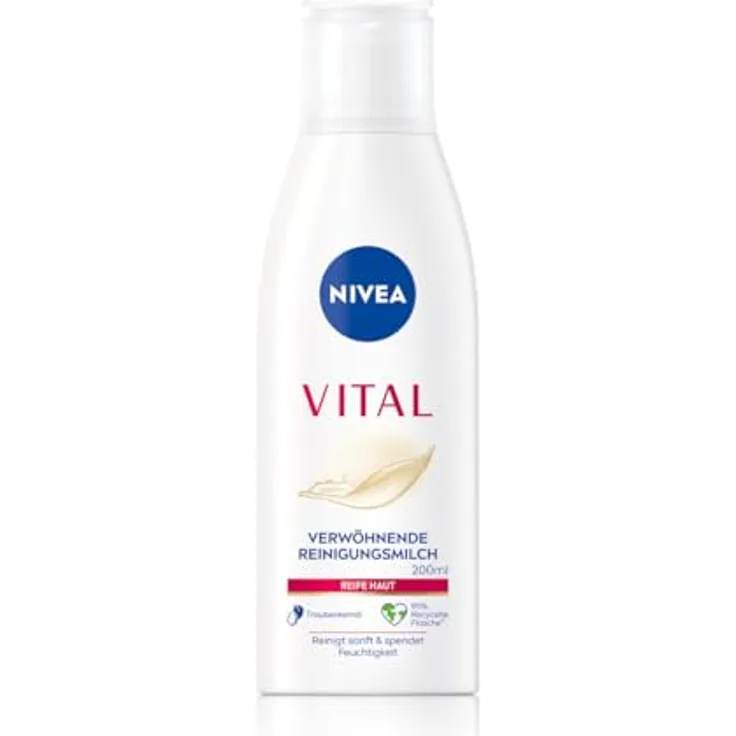 NIVEA VITAL Verwöhnende Reinigungsmilch, sanfte Gesichtsreinigung für reife Haut, entfernt Make-Up gründlich (200 ml)