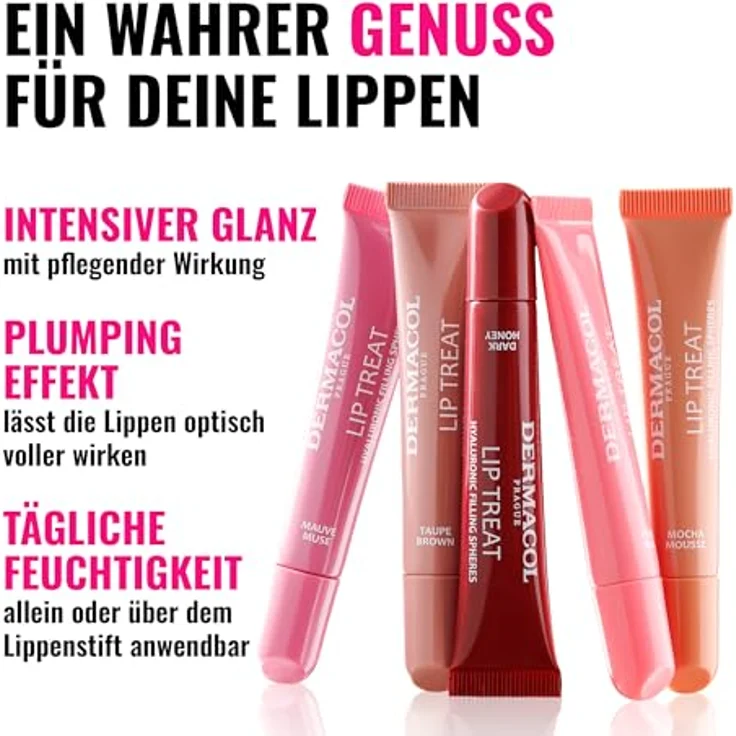 Dermacol Lip Treat Hydratisierendes Lipgloss, Farbton 10 Dark Honey, spendet Feuchtigkeit und glättet feine Linien, 10 ml – Bild 4