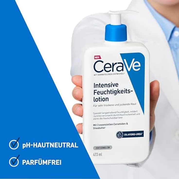 CeraVe Intensive Feuchtigkeitslotion 473ml, Feuchtigkeitsspendende Körperlotion für sehr trockene und juckende Haut, Hydro-Urea, Anti-Juckreiz-Effekt – Bild 2