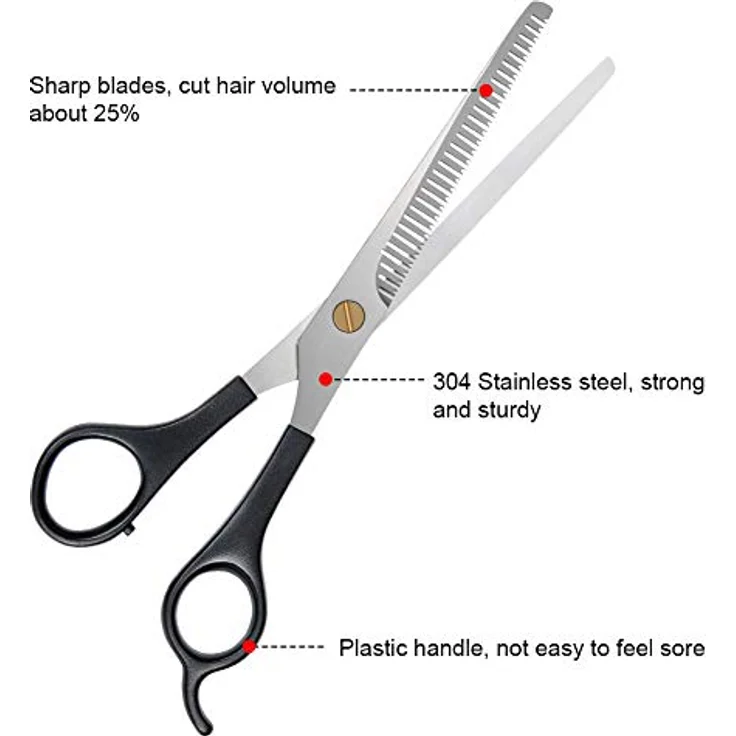 URAQT Haarschere Set, 2 Professionelle Scheren mit Effilierer und Kamm, Ergonomisches Design, Edelstahl, Schwarz – Bild 3