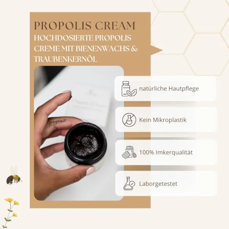 bedrop Propolis Cream, hochdosierte Salbe mit 35% Propolis, Bienenwachs & Traubenkernöl, 3x 60g zum Sparpreis bei Akne & Neurodermitis – Bild 3