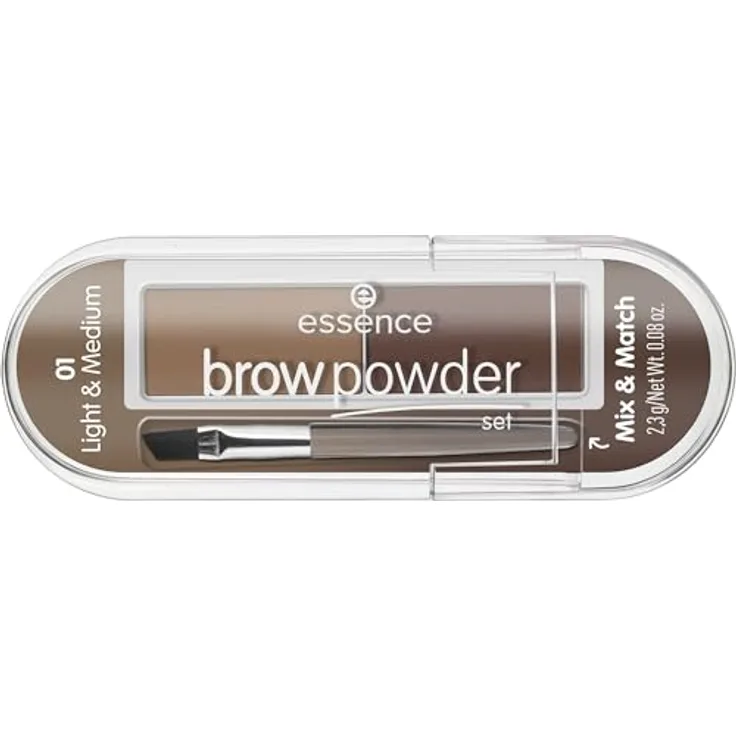 essence cosmetics brow powder set, Augenbrauen, Nr. 01 light ; medium, mehrfarbig, 2 Braun-Töne, definierend, sofortiges Ergebnis, matt, vegan (2,3g)