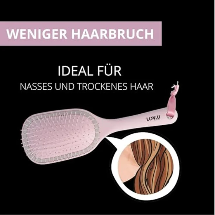 PARSA Beauty LOV.U Entwirrbürste Wet & Dry Rosa - MultiFlexible Nylonpins, schmerzfreies Bürsten - Nasses & trockenes Haar - Abgerundete Kunststoffstifte, außergewöhnliches Kämmgefühl - 10 x 5 x 1,3 cm – Bild 4