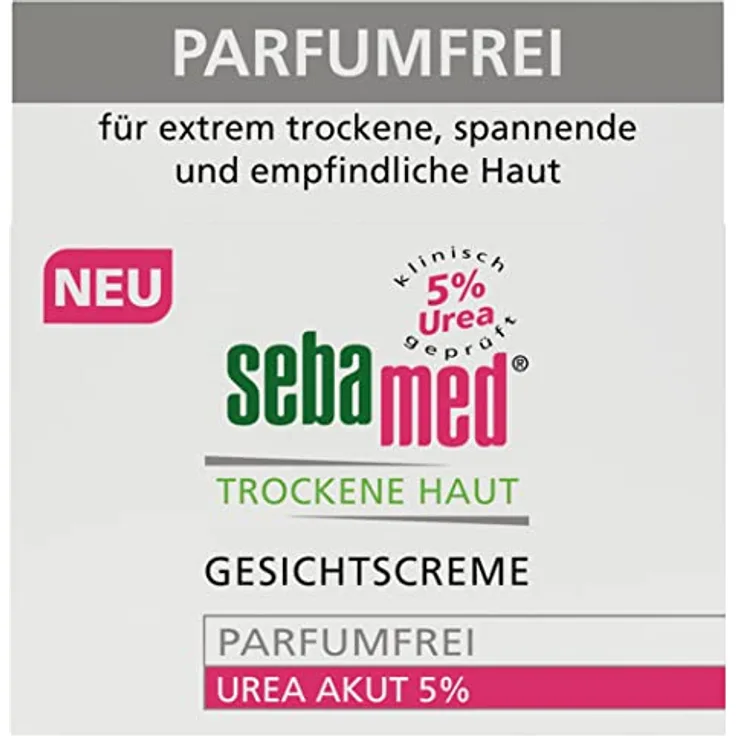 Sebamed Gesichtscreme Parfumfrei Urea Akut 5%, lindert spürbar Spannungsgefühl, Schuppung und Rauheit bei trockener Haut, für Männer und Frauen, ohne Parfum, 50 ml