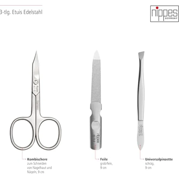 nippes Solingen Maniküre Set Verde, 3-tlg., veganes Eukalyptus-Leder-Etui mit rostfreien Edelstahl-Instrumenten – Bild 3