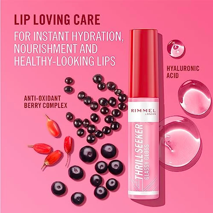 Rimmel London Thrill Seeker Glassy Gloss Lipgloss Pink To The Berry 10 ml - Veganer Lipgloss für gepflegte Lippen – Bild 5
