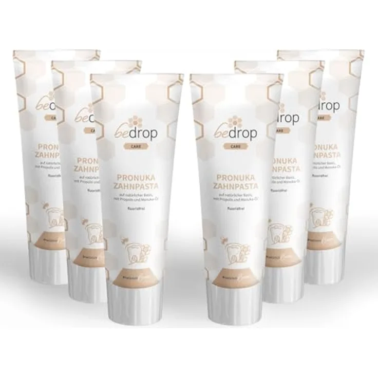 bedrop Pronuka Zahnpasta mit Propolis & Manuka-Öl, fluoridfrei, natürliche Zahncreme ohne Mikroplastik & Titandioxid, Zitrone-Minze Geschmack, 6x 75ml Sparset