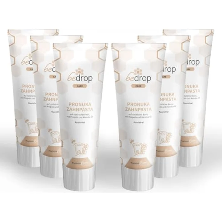 bedrop Pronuka Zahnpasta mit Propolis & Manuka-Öl, fluoridfrei, natürliche Zahncreme ohne Mikroplastik & Titandioxid, Zitrone-Minze Geschmack, 6x 75ml Sparset – Bild 1