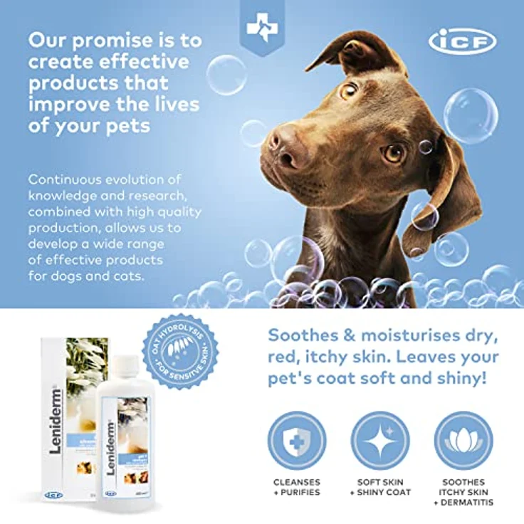 ICF Leniderm SHAMPOO für Hunde und Katzen - 250 ml, Hundeshampoo mit empfindlicher Haut, Linderung von Juckreiz, Geruchsentferner, professionell entwickelt – Bild 5