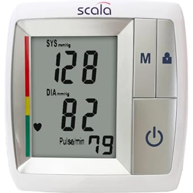 scala SC 7670 Oberarm Blutdruckmessgerät, XXL Display, große Taste, WHO-Indikator, 2 Nutzer x 50 Speicherplätze, aufrechte Anzeige, silber – Bild 1