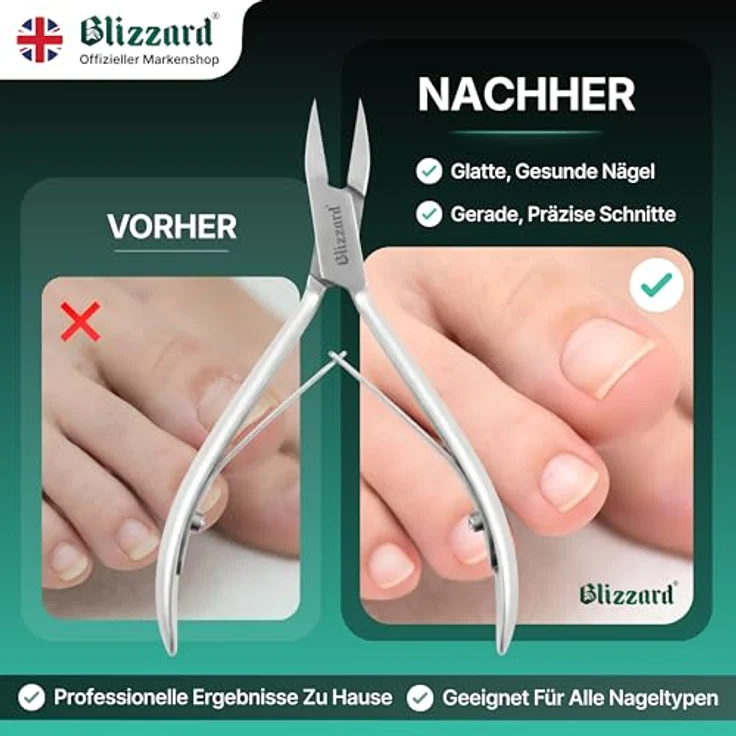 Blizzard Nagelzange für Fußnägel, extra schlanke Eckenzange mit spitzer Schneide für eingewachsene Zehennägel & Nagelfalz, Profi Podologie Fußpflege Werkzeug aus Edelstahl, 13 cm inkl. Metall Nagelfeile – Bild 5