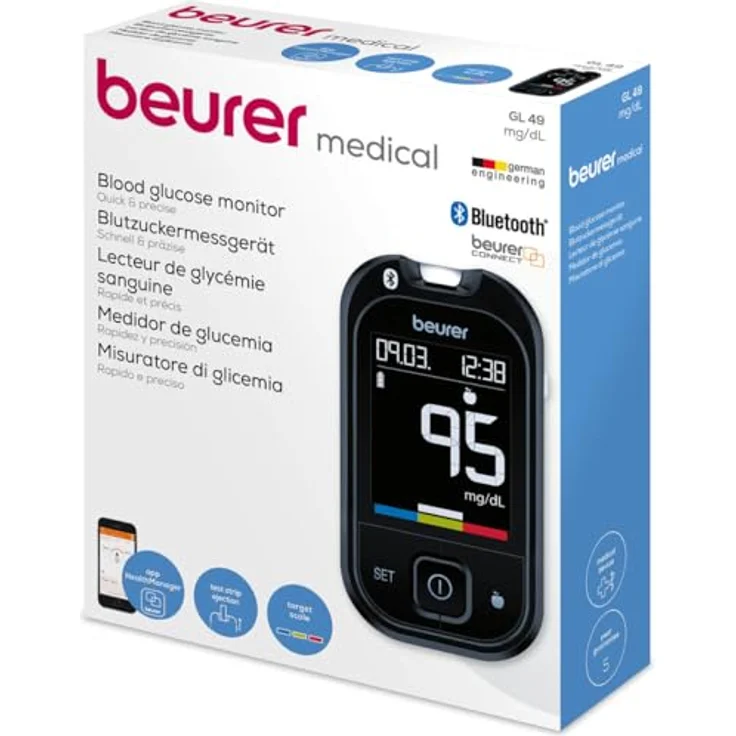 Beurer GL49 Blutzuckermessgerät für optimiertes Diabetesmanagement, mg/dl, 1 Stück – Bild 2