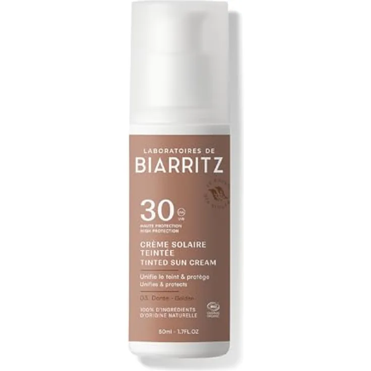 Laboratoires de Biarritz Getönte Sonnencreme Gesicht Gold LSF30 Bio-zertifiziert, hydriert und mattiert für ein gesundes Strahlen - 50 ml