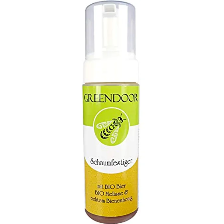 GREENDOOR Bio Schaumfestiger 150ml, Volumen Kraft & Pflege, perfekt gestyltes natürliches Haar mit BIO Bier & Melisse & Honig, Naturkosmetik Haarpflege ohne Silikone Parabene