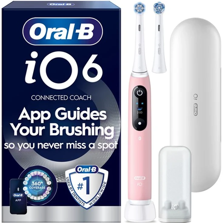 Oral-B iO6 Series Elektrische Zahnbürste Pink Sand Sensitive, 5 Putzmodi, interaktives Display, inklusive 1 Extra Refill