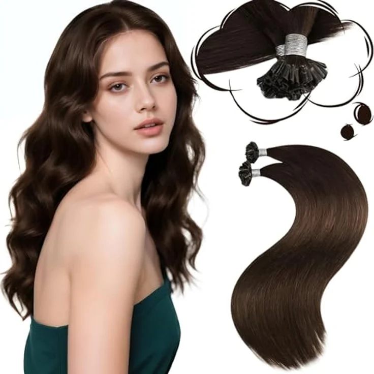 Moresoo Echthaar Extensions Bondings U Tip Keratin, Dunkelbraun #4, 50g, 60 cm Haarverlängerung – Bild 1