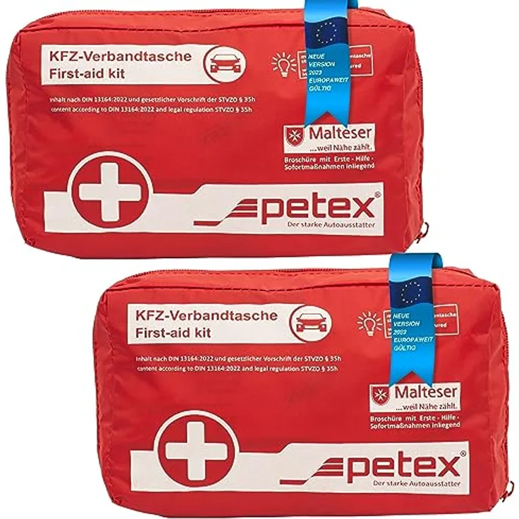 PETEX Verbandtasche 2er Set, Inhalt nach DIN 13164:2022, rot