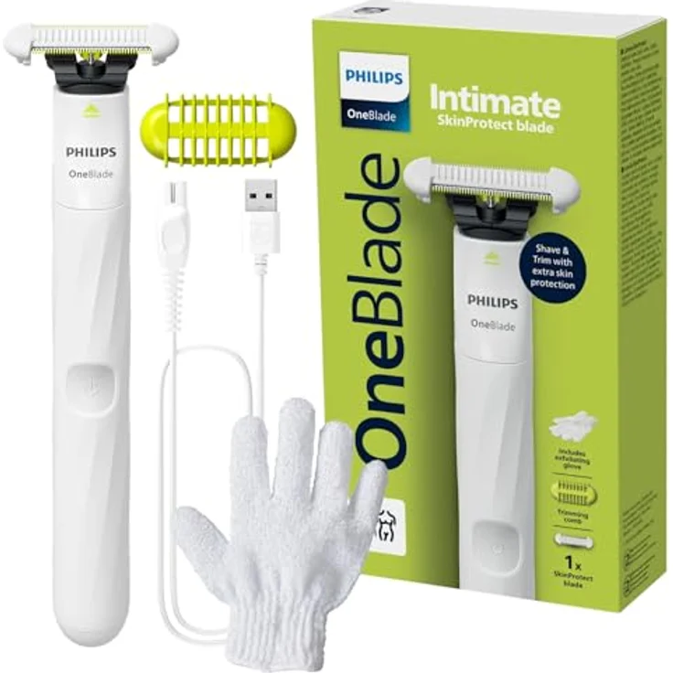 Philips Norelco OneBlade QP1924/24 Intimate, Elektrorasierer mit SkinProtect Klinge, nass & trocken, Weiß – Bild 1