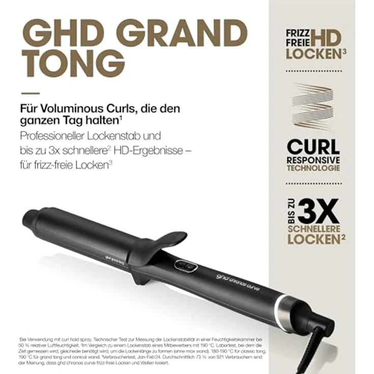 ghd Chronos Curve Grand Tong, professioneller Lockenstab in Schwarz, 32 mm Durchmesser für voluminöse Locken, bis zu 3x schneller mit HD Curl-Responsive Technologie – Bild 3