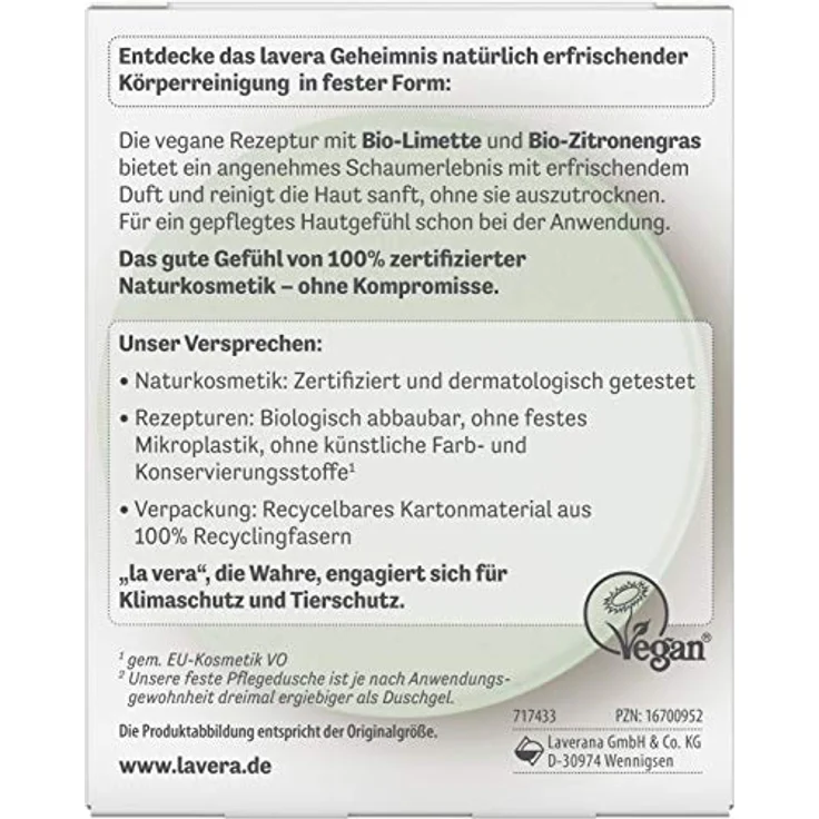 lavera Feste Pflegedusche Happy Freshness - mit Bio-Limette und Bio-Zitronengras - 3x ergiebiger als flüssiges Duschgel - Naturkosmetik 50g – Bild 4