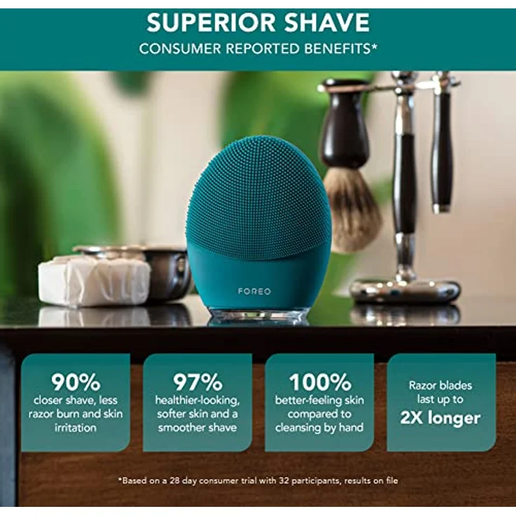 FOREO LUNA 4 MEN Gesichtsreinigungsbürste für Haut und Bart & straffende Massage - Anti Aging-Pflege - Verbessert Aufnahme von Gesichtspflegeprodukten - App-Verbindung - USB-aufladbar - Wasserdicht – Bild 3