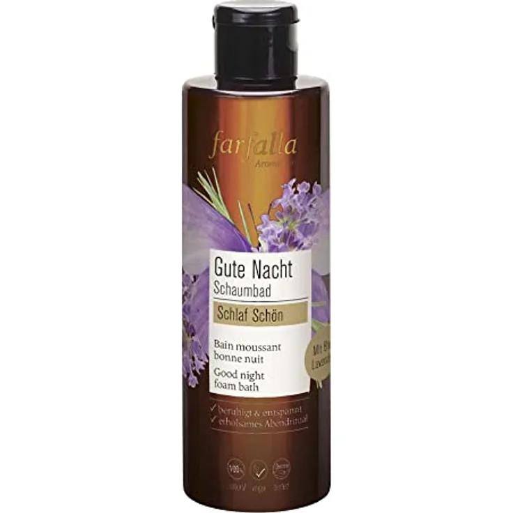 farfalla Gute Nacht Schaumbad, Schlaf schön, Naturkosmetik, 200ml (5er Pack) - Entspannender Lavendelduft für eine erholsame Nachtruhe