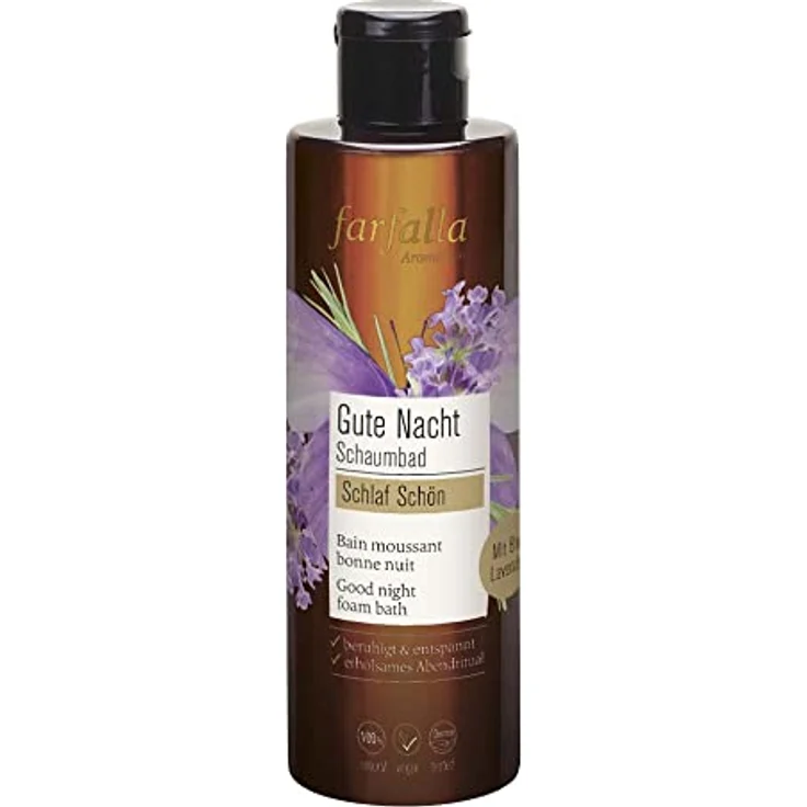 farfalla Gute Nacht Schaumbad, Schlaf schön, Naturkosmetik, 200ml (5er Pack) - Entspannender Lavendelduft für eine erholsame Nachtruhe