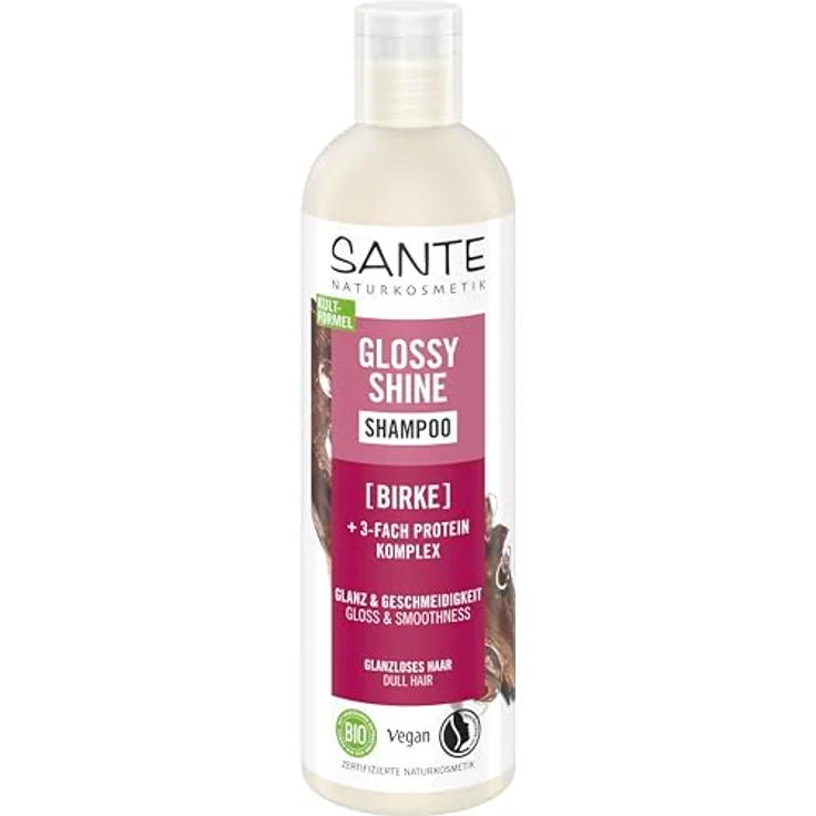 Sante Naturkosmetik Glossy Shine Shampoo, 250 ml - Bio-Birkenblattextrakt + 3-Fach Protein Komplex, natürlicher Kokosduft – Bild 1