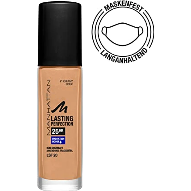Manhattan Lasting Perfection 25 Stunden Make up, Creamy Beige 61, feuchtigkeitsspendende Foundation, langanhaltend, hohe Deckkraft, für einen makellosen Teint, 30 ml – Bild 2